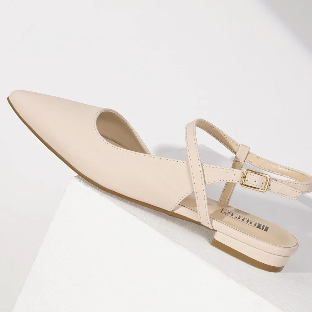 Pointed Toe Cream Slingback Flat - Picture 4 of 11
